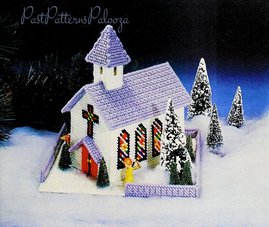 Vintage Plastic Canvas Pattern 8" Christmas Church Centerpiece PDF Instant Digital Download Christmas Needlepoint Village Display 7 Count