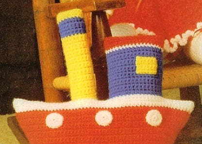 Vintage Crochet Pattern 12" Tugboat Boat Soft Toy or Pillow Cushion PDF Instant Digital Download Plush Steamboat 10 Ply