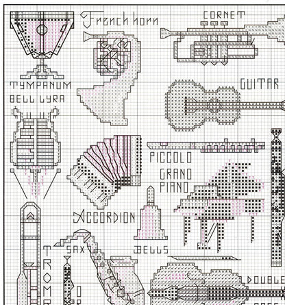 Vintage Cross Stitch Patterns Mini Musical Instruments Motifs PDF Instant Digital Download Embroidery 35 Music Orchestra Band Designs A1