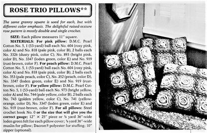 Vintage Thread Crochet Pattern Irish Rose Trio Pillows Boho Floral Granny Square Cushions PDF Instant Digital Download Perle Cotton no. 5
