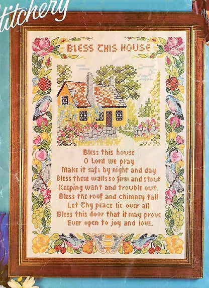 Vintage Cross Stitch Pattern Bless This House Prayer PDF Instant Digital Download Embroidery Needlepoint Home Blessings 12x14