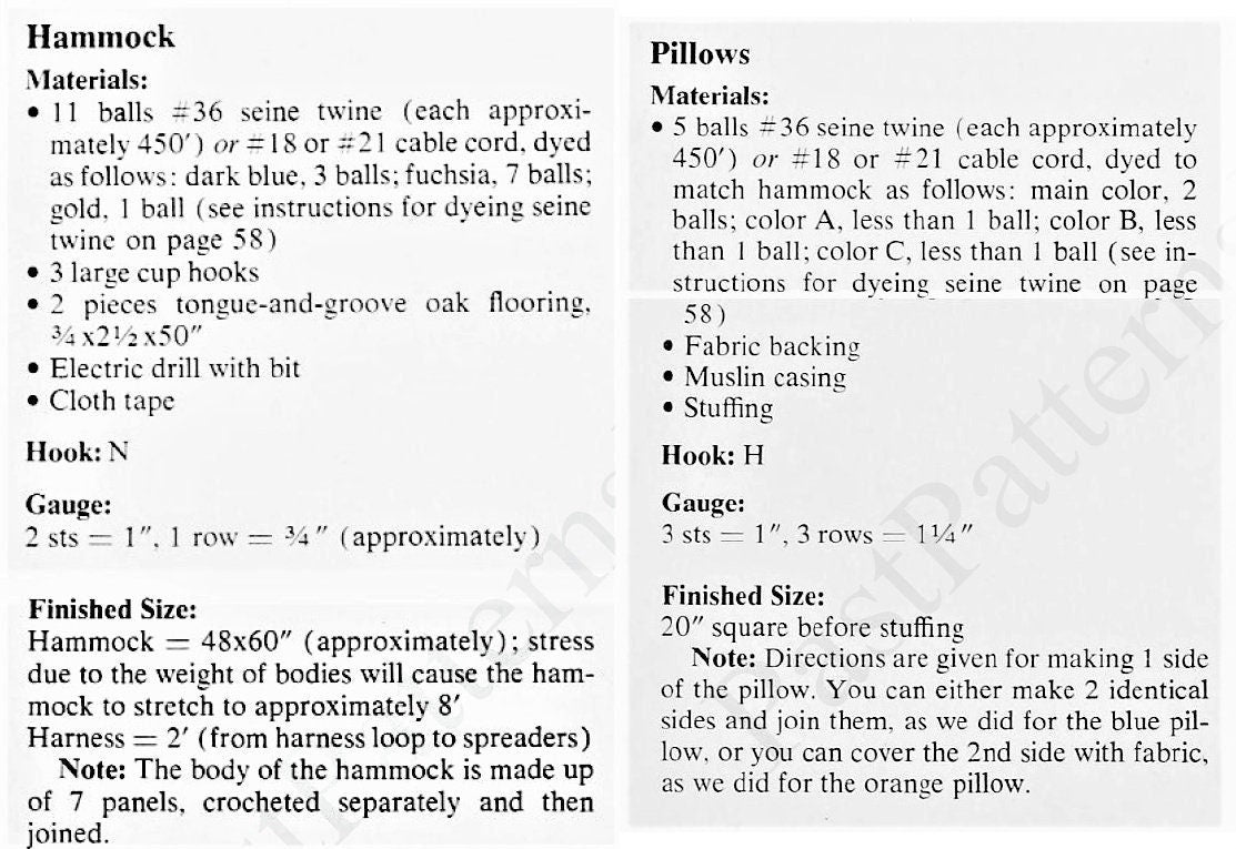 Vintage Crochet Pattern Large Hammock Swing & Pillows Set PDF Instant Digital Download Indoor Outdoor Boho Patio Backyard Seine Twine Swing