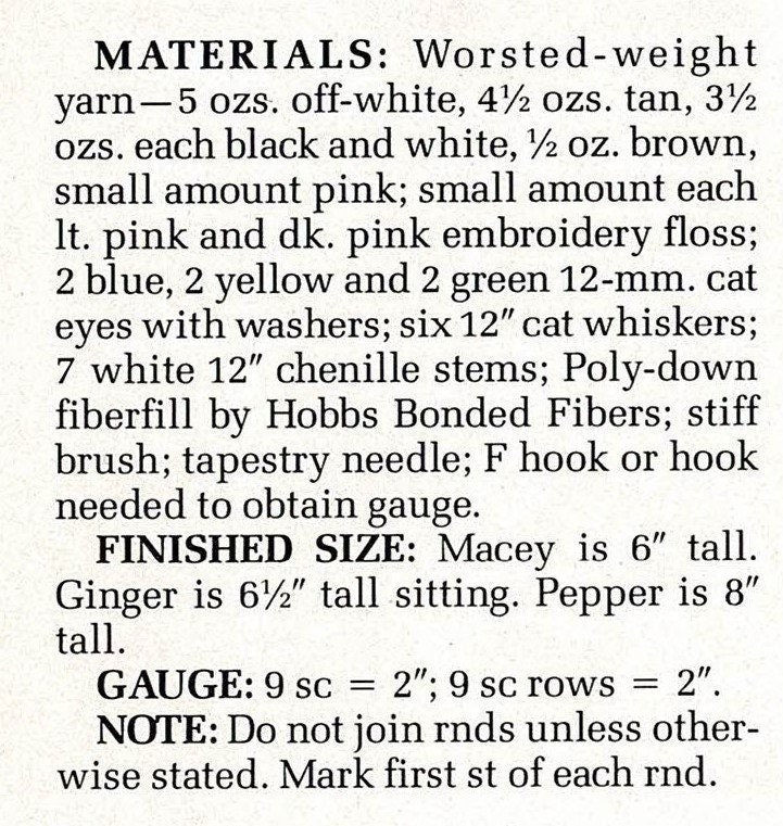 Vintage Crochet Pattern Three 7" Fluffy Kittens Amigurumi PDF Instant Digital Download Realistic Long Haired Kitty Cat Plush 10 Ply