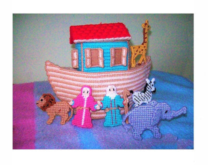 Vintage Plastic Canvas Pattern Noahs Ark Toy Play Set or Centerpiece Display PDF Instant Digital Download 7 Mesh