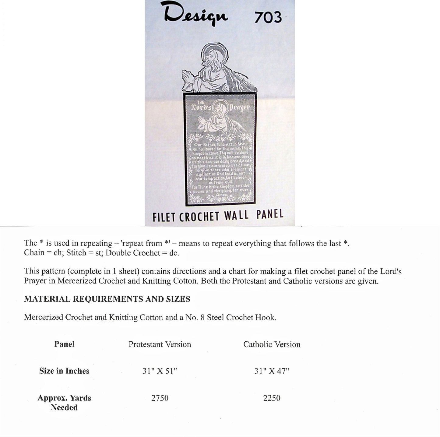 Vintage Filet Crochet Pattern The Lords Prayer Panel or Wall Hanging PDF Instant Digital Download Our Father Prayer Two Versions