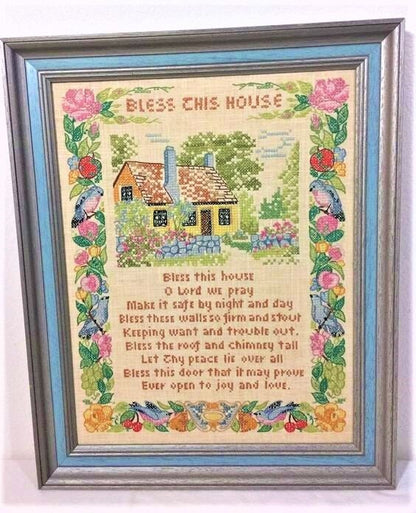 Vintage Cross Stitch Pattern Bless This House Prayer PDF Instant Digital Download Embroidery Needlepoint Home Blessings 12x14