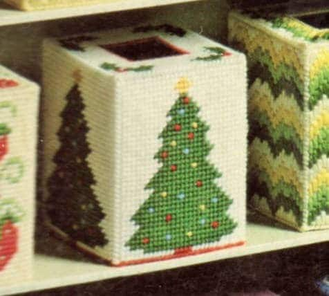 Vintage Plastic Canvas Christmas Tree Tissue Box Cover Pattern Holiday Tissue Topper PDF Instant Digital Download