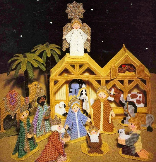 Vintage Plastic Canvas Patterns Christmas Nativity Set PDF Instant Digital Download Holiday Display 7 Mesh Full Color Charts