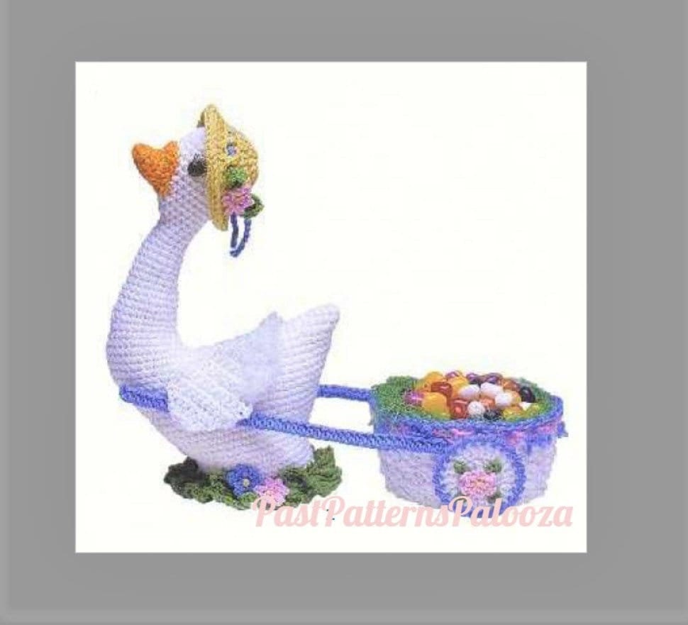 Vintage Crochet Pattern 15" Easter Goose & Candy Wagon Cart PDF Instant Digital Download Amigurumi Plush White Duck Easter Basket 4 Ply