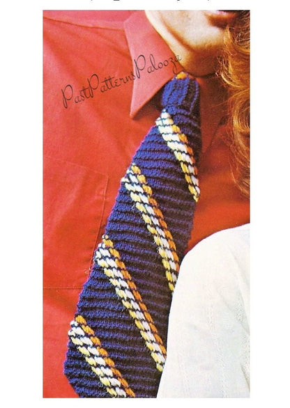 Vintage Knitting Pattern Mens Womens Classic Striped Neck Tie PDF Instant Digital Download Quick Easy Knit 5 Ply