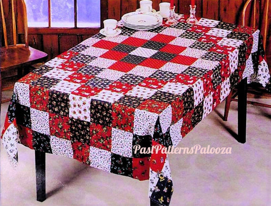 Vintage Sewing Pattern Christmas Tablecloth Patchwork Squares Trip Around The World PDF Instant Digital Download 93x60" Table Cover