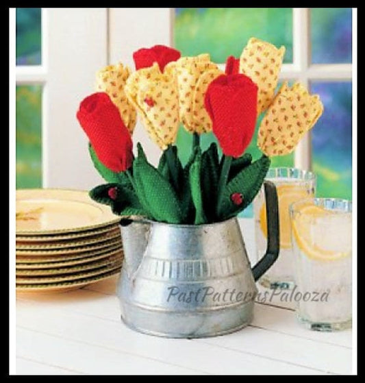 Vintage Sewing Pattern Calico Fabric Tulips Centerpiece PDF Instant Digital Download Plush Spring Flowers Bouquet Table Decor