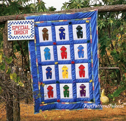 Vintage Sewing Pattern Overall Sam Childs Bed Quilt PDF Instant Digital Download Boys Twin Bed Applique Bedspread Sunbonnet 55x76
