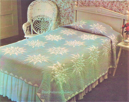 Vintage Sewing Pattern Snowflake Bed Quilt Instant Digital Download Appliqued Snowflakes 4 Designs Sewn Winter Theme Bedspread 92x77
