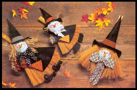 Vintage No Sew Craft Pattern Fabric Halloween Witches Front Door or Wall Hangings PDF Instant Digital Download Straw Broom Fall Crafts