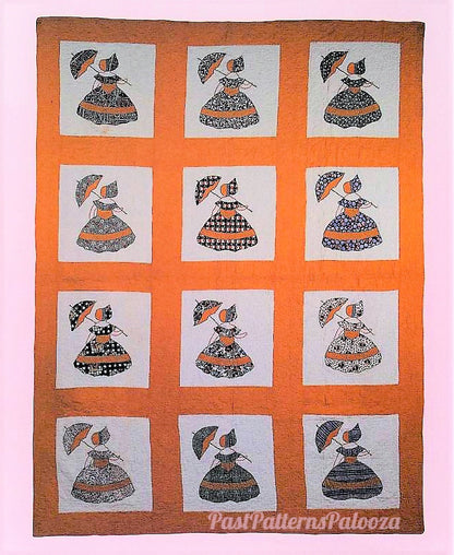 Vintage Sewing Pattern Parasol Petticoat Girls Bed Quilt PDF Instant Digital Download Colonial Crinoline Ladies Applique Blocks 66x87 1920