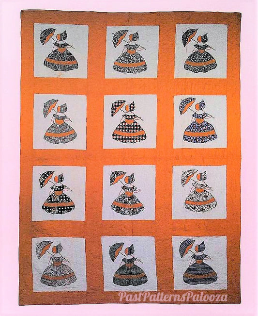 Vintage Sewing Pattern Parasol Petticoat Girls Bed Quilt PDF Instant Digital Download Colonial Crinoline Ladies Applique Blocks 66x87 1920