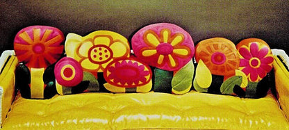 Vintage Sewing Pattern Felt Fabric Flower Power Applique Pillows 4 Designs PDF Instant Digital Download Retro Funky Boho Mod Groovy Cushions