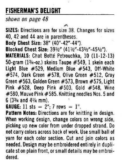 Vintage Knitting Pattern Mens Rainbow Trout Fishing Sweater Pullover Crossover Neck PDF Instant Digital Download Fishermans Delight 8 Ply