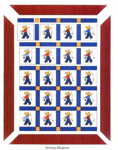 Vintage Sewing Pattern Fisherman Fred Bed Quilt PDF Instant Digital Download Little Boys Patchwork Applique Bedspread Sunbonnet 73x94