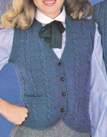 Vintage Knitting Pattern His & Hers Classic Cable Knit Cardigan Pullover and Vest Sweaters PDF Instant Digital Download Womens Mens Vests