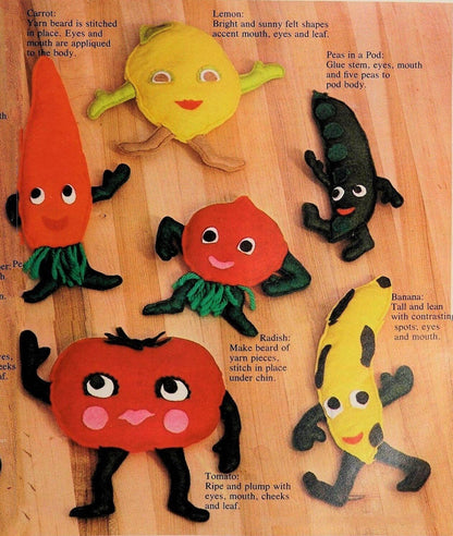 Vintage Sewing Pattern Kitsch Fruits and Veggies Bean Bag Toys Felt Fabric PDF Instant Digital Download Cute Novelty Beanbags