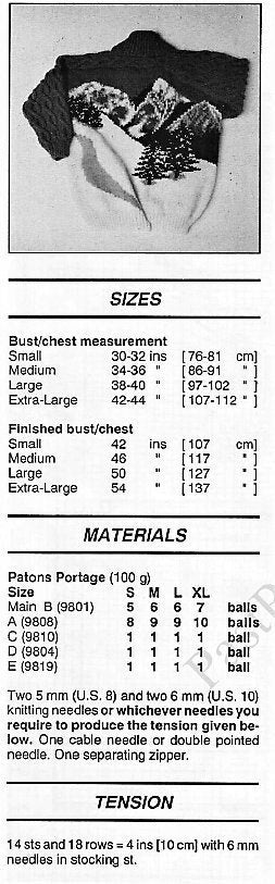 Vintage Knitting Pattern Mens Mountain Sweater Jacket Cabled PDF Instant Digital Download Northern Mountain Scene Front Zip Style 12 Ply
