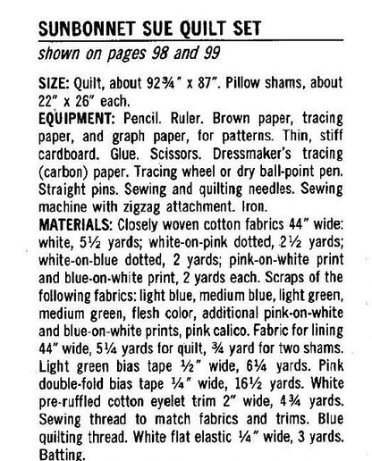 Vintage Sewing Pattern Sunbonnet Sue Quilt & Pillow Shams Set PDF Instant Digital Download Dresden Plate Patchwork Applique Bedspread 92x87