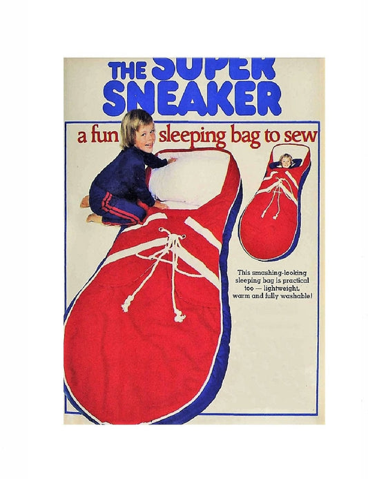 Vintage Sewing Pattern Kids Giant Sneaker Shoe Sleeping Bag PDF Instant Digital Download 1970s Large Cotton Fabric Running Shoe Design 71"