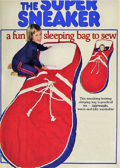Vintage Sewing Pattern Kids Giant Sneaker Shoe Sleeping Bag PDF Instant Digital Download 1970s Large Cotton Fabric Running Shoe Design 71"