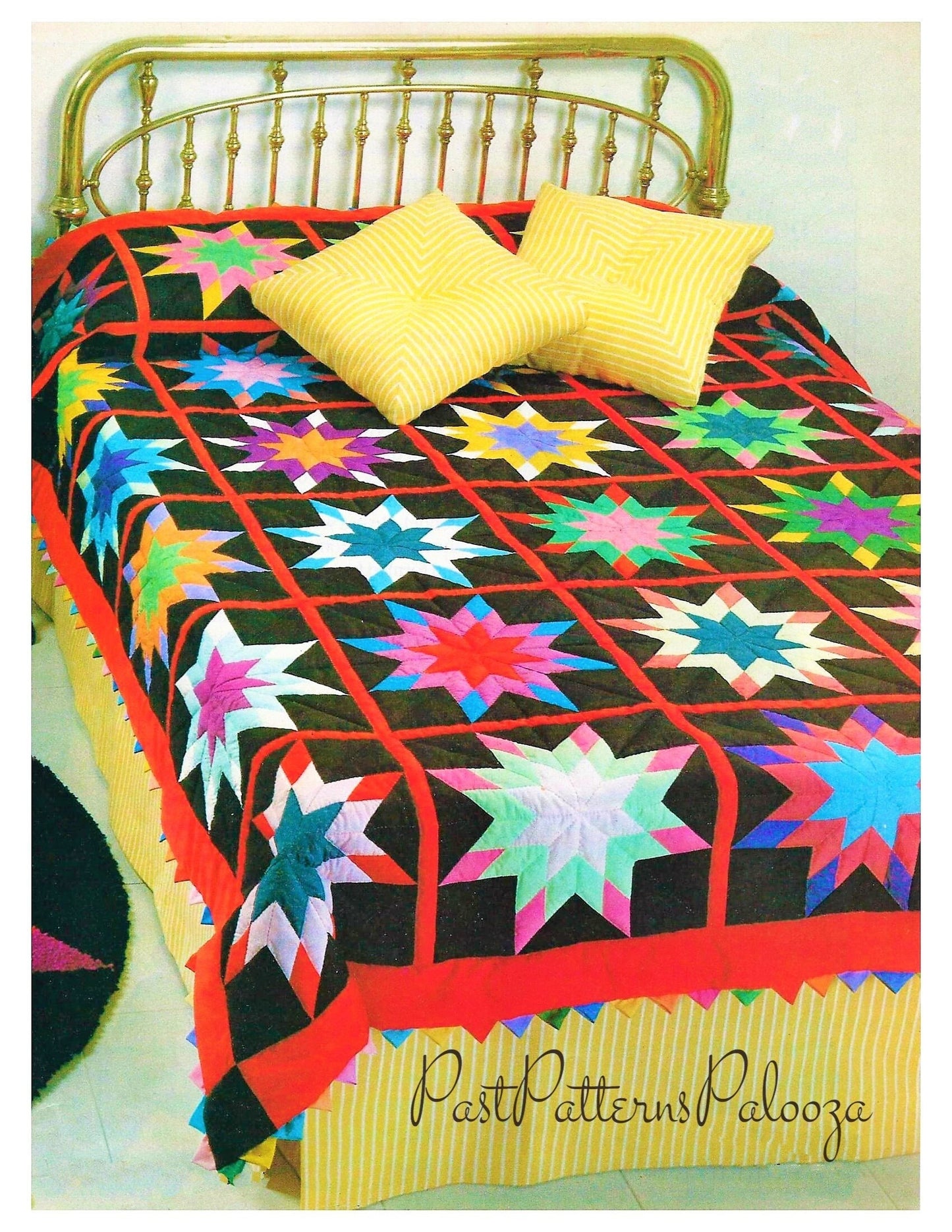 Vintage Sewing Pattern Classic Star Bed Quilt PDF Instant Digital Download Pretty Pieced Diamonds Bedspread Prairie Point Edge