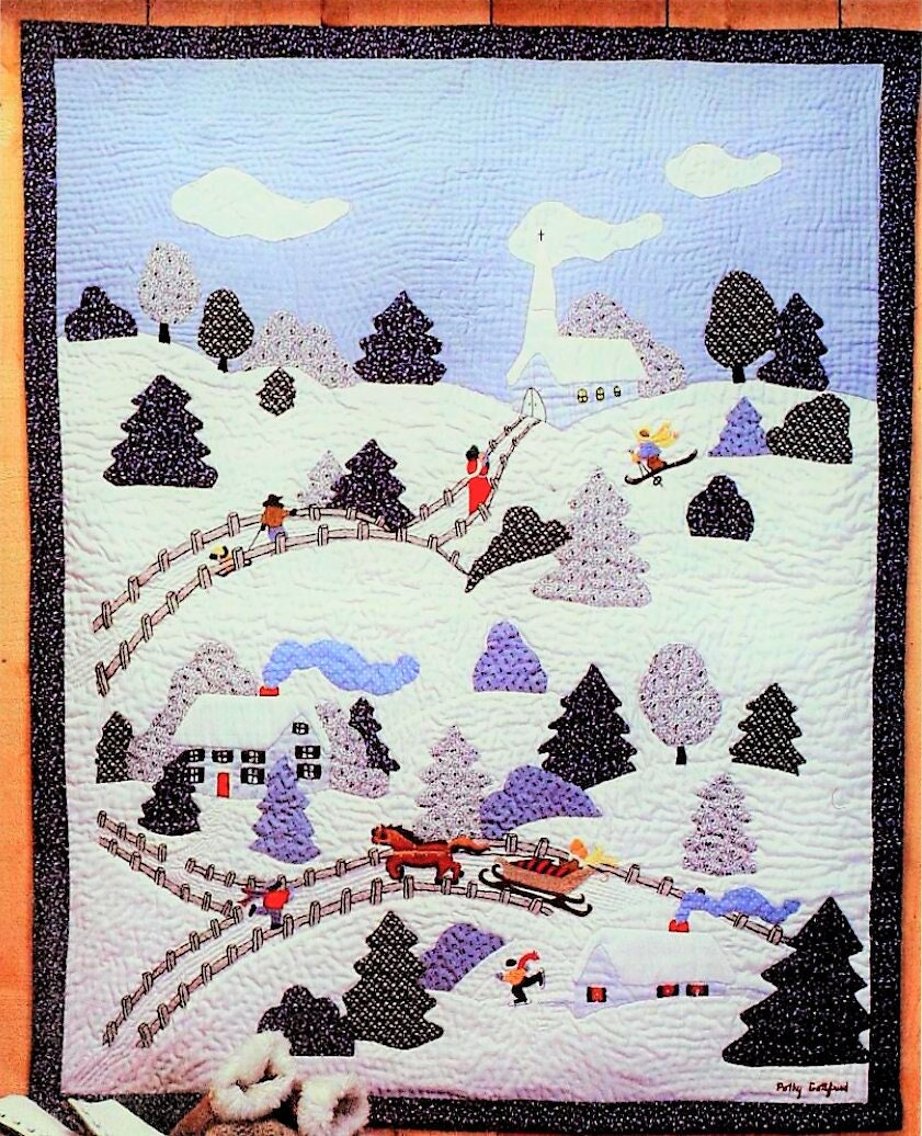 Vintage Sewing Pattern Calico Country Village Appliqué Quilt Blanket Victorian Winter Wonderland Scene PDF Instant Digital Download