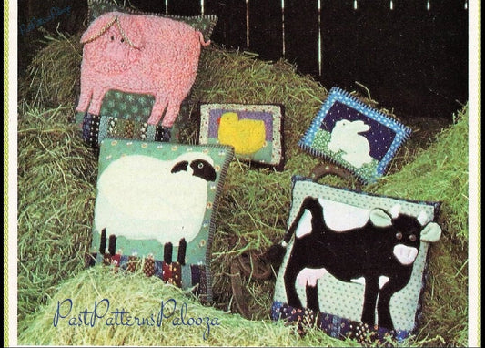 Vintage Sewing Pattern Farmhouse Friends Barnyard Animal Pillows PDF Instant Digital Download Plush Patchwork Applique Cushions 5 Designs