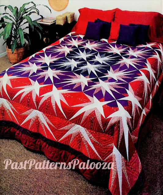 Vintage Sewing Pattern Starry Night Bed Quilt PDF Instant Digital Download Patchwork Applique Star Block Quilting Northern Lights 92x100