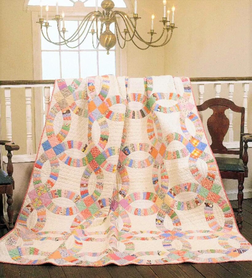 Vintage Sewing Pattern Double Wedding Ring Quilt Antique Patchwork PDF Instant Digital Download c. 1920 Classic Traditional Design