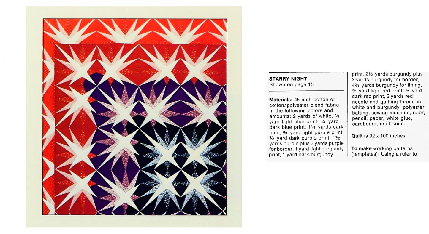 Vintage Sewing Pattern Starry Night Bed Quilt PDF Instant Digital Download Patchwork Applique Star Block Quilting Northern Lights 92x100