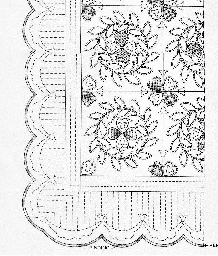 Vintage Sewing Pattern Bridal Wreath Bed Quilt PDF Instant Digital Download Hearts Flowers Applique Bedspread Traditional Wedding Gift