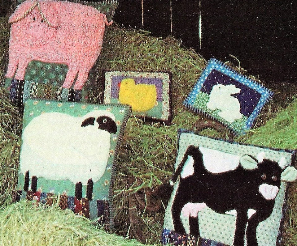 Vintage Sewing Pattern Farmhouse Friends Barnyard Animal Pillows PDF Instant Digital Download Plush Patchwork Applique Cushions 5 Designs