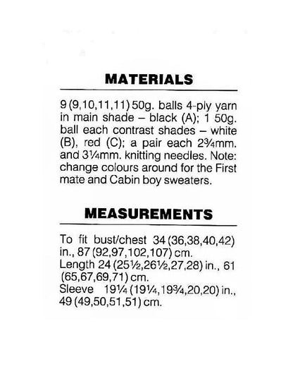 Vintage Knitting Pattern Funny Nautical Family Sweaters Captain First Mate Cabin Boy PDF Instant Digital Download Womens Mens Childs Jumpers