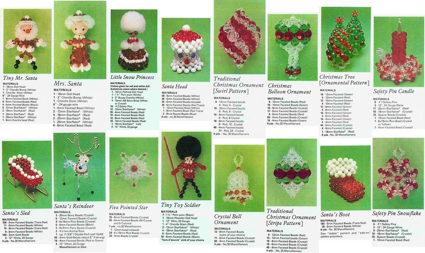 Vintage Beading Patterns Mini Classic Christmas Bead Ornaments 16 Designs PDF Instant Digital Download Mini Small Holiday Tree Trim 2-5"