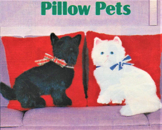 Vintage Sewing Pattern Scottie Dog Persian Cat Pillows PDF Instant Digital Download Realistic Faux Fur Pets Plush Cushions 18x18