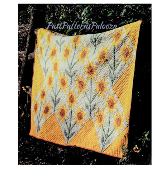 Vintage Sewing Pattern Triple Sunflower Quilt PDF Instant Digital Download All Applique Blocks 72x96