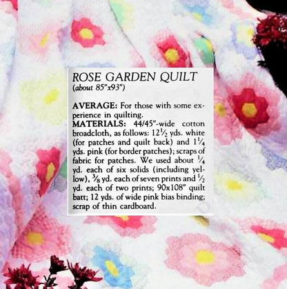 Vintage Sewing Pattern Grandmas Rose Garden Patchwork Quilt Blanket PDF Instant Digital Download Hexagon Rosettes and Diamonds 85x93