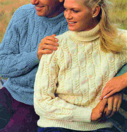 Vintage Knitting Pattern Mens Womens Broken Cable Pullover Sweaters Crewneck Turtleneck PDF Instant Digital Download Adult Jumpers DK 8 Ply