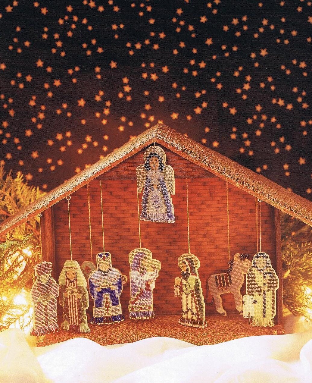 Vintage Christmas Beading Pattern Nativity Scene Ornaments & Wood Creche Display PDF Instant Digital Download Perforated Paper Holiday Craft