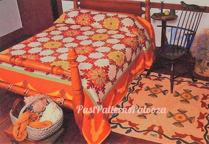 Vintage Sewing Pattern Autumn Oak Leaf Bed Quilt PDF Instant Digital Download Cotton Applique Block Quilting 92x109
