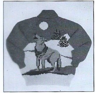 Vintage Knitting Pattern Knit Lone Wolf Sweater Jacket PDF Instant Digital Download Unisex Northern Grey Wolf Front Zip Style 12 Ply