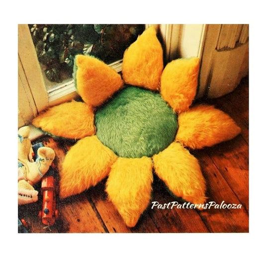Vintage Sewing Pattern Large 36" Sunflower Floor Pillow Faux Fur Fabric PDF Instant Digital Download Retro Furry Flowers Play Cushion