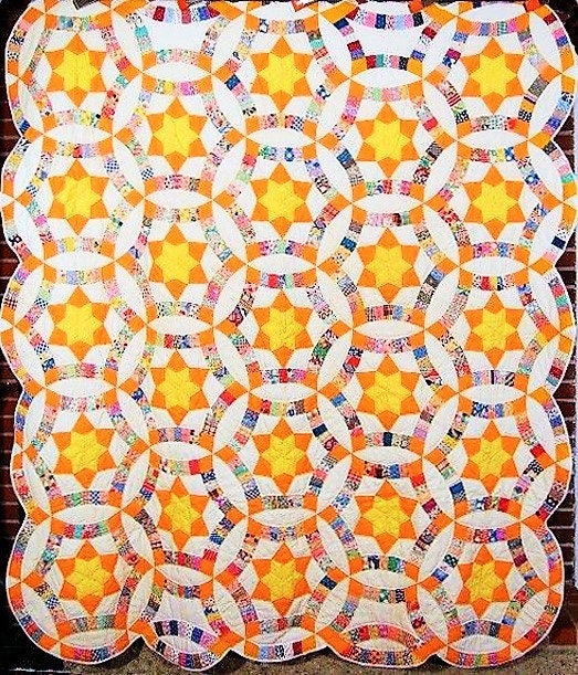 Vintage Sewing Pattern Golden Double Wedding Ring Bed Quilt PDF Instant Digital Download Patchwork Heirloom Rings Stars Bedspread 84 x 96