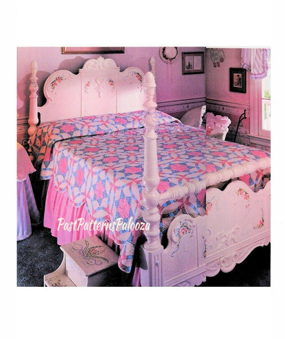 Vintage Sewing Pattern Golden Double Wedding Ring Bed Quilt PDF Instant Digital Download Patchwork Heirloom Rings Stars Bedspread 84 x 96